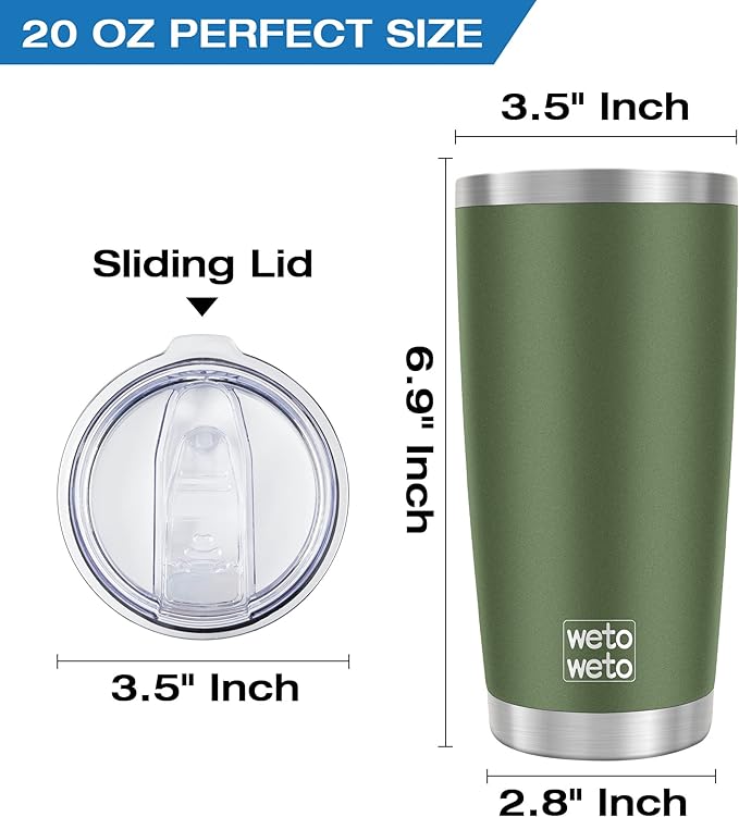 WETOWETO 20oz Insulated Stainless Steel Tumbler, Double Wall Vacuum Travel Coffee Mug, Leak-Proof Tumbler Cup for Home Office Travel (Army Green, 1 Pack)