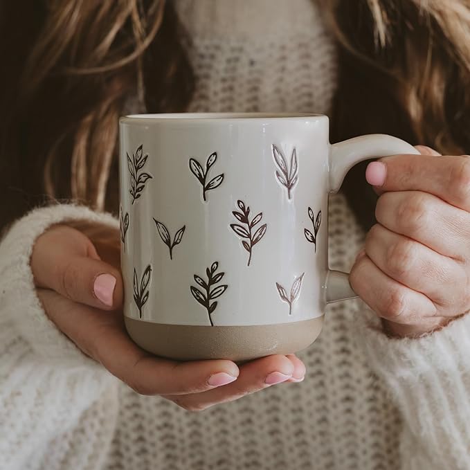 Sweet Water Decor Autumn Coffee Mug with Brown Leaves Design, 14oz Stoneware Cup for Tea & Cider, Microwave & Dishwasher Safe, Cozy Fall Gift