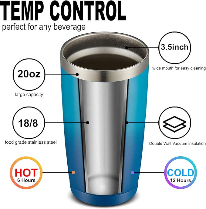 COMOOO 20oz Tumbler with Straw Stainless Steel Insulated Coffee Tumbler Cups Double Wall Vacuum Travel Coffee Mug with Splash Proof Sliding Lid for Hot Cold Drinks (Dark Night, 12 Pack)