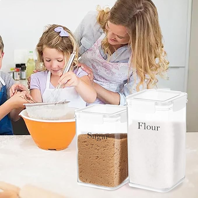Set Of 2 Large Food Storage Jars 6L&5L - Airtight Containers with Lids,Flour And Sugar Containers Set with Free Spoon-Kitchen Canisters For Sugar,Flour,Coffee,Pantry Organization Box Keeper