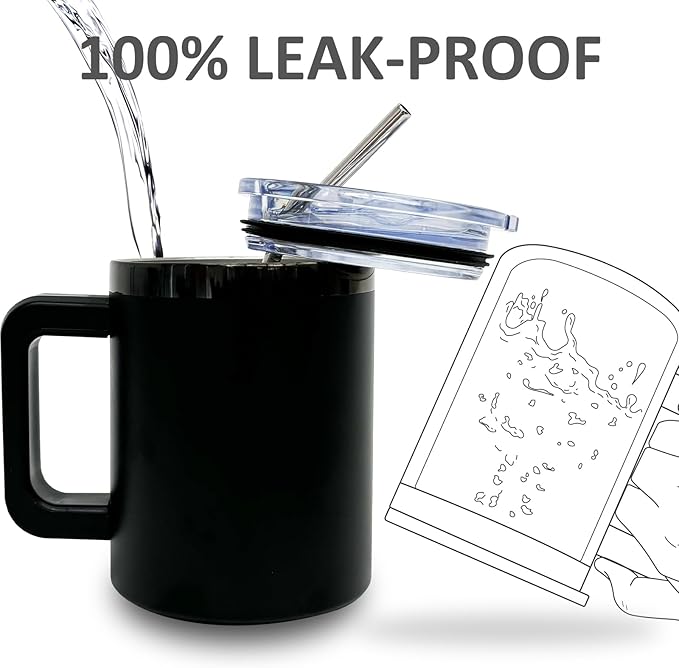 10 oz Tumblers with Handle and Straw Stainless Steel Insulated Coffee Mug for Laser Graving 20oz Powder Coated Cup with Black Plated(Black,6 pack)