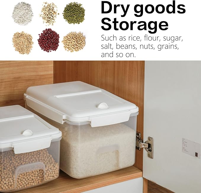 Rice Dispenser 20 Lbs Storage Container Bin with Measuring Cup Food Cereal Container Bins Household for Kitchen Pantry Organization (20lbs)