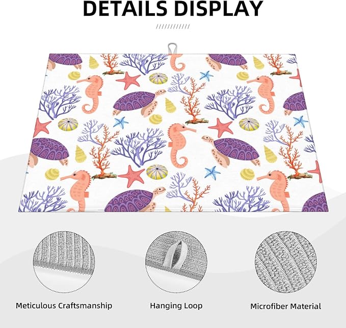 Purple Beach Sea Turtle Dish Drying Mat 18x24 For Kitchen Counter Absorbent Microfiber Dishes Pad Dish Drainer Rack Mats Fast Dry Kitchen Accessories