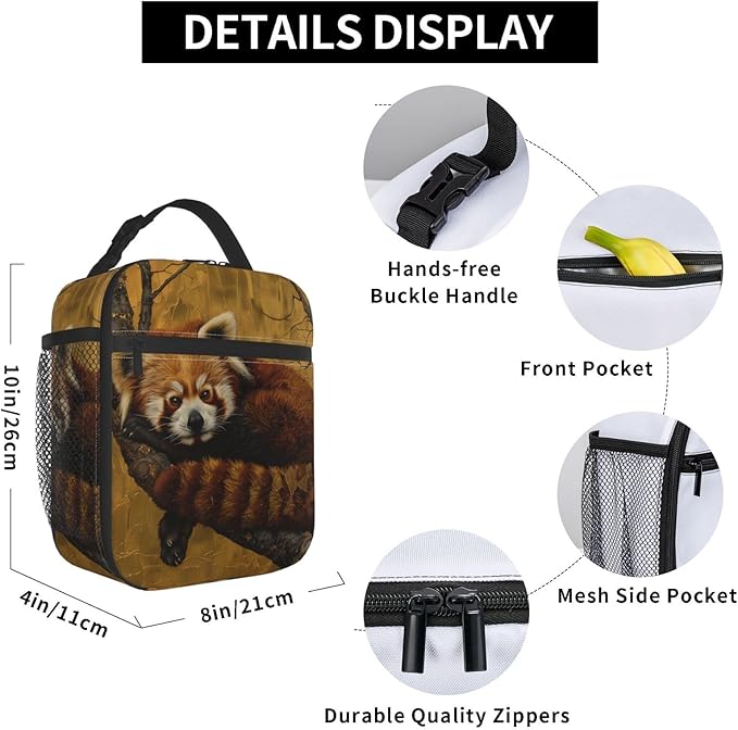 Realistic Red Panda Print Insulated Lunch Box Gifts for Kids Adults Golden Autumn Background Design Reusable Portable Lunchbox Cooler Lunchbag for Work Picnic School Travel or Hiking