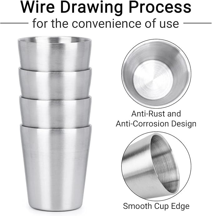 Beasea Stainless Steel Cups 8.8 oz, 4 Pack Small Stainless Steel Tumbler Bulk Stackable Insulated Mini Cups for Drinking Double Wall Metal Glasses Tin Cups for Office Home Party Camping