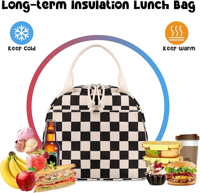 Bluboon Lunch Bag for Women Men Cute Corduroy Lunch Tote Bags Reusable Insulated Lunch Box Large Capacity Reusable Insulated Cooler for Work Picnic or Travel