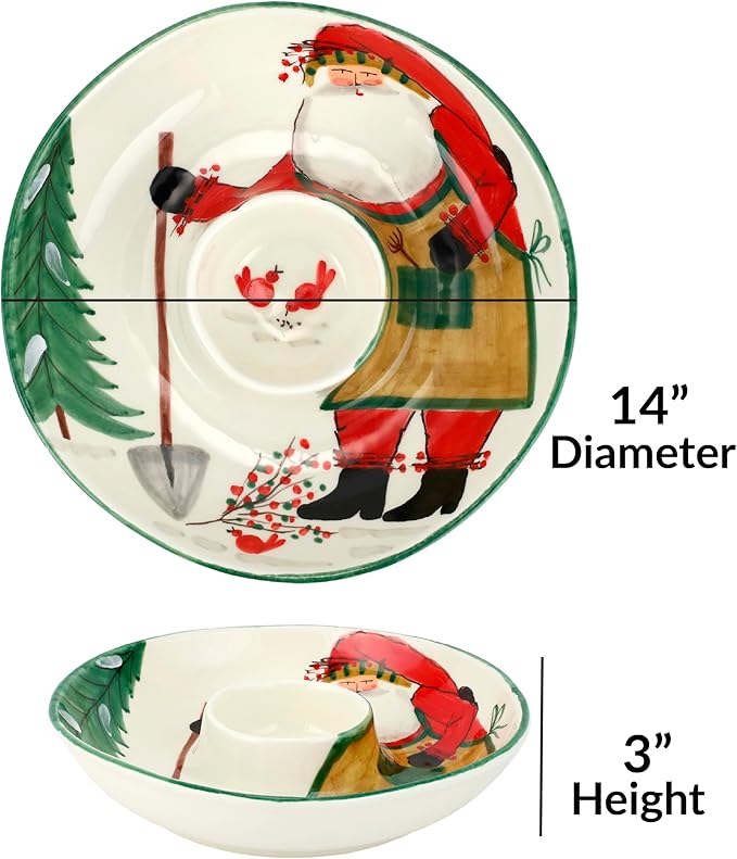 Vietri Old St. Nick Chip & Dip Dish, 14"D Ceramic Bowl/Platter for Serving Cocktails Chips Salsa