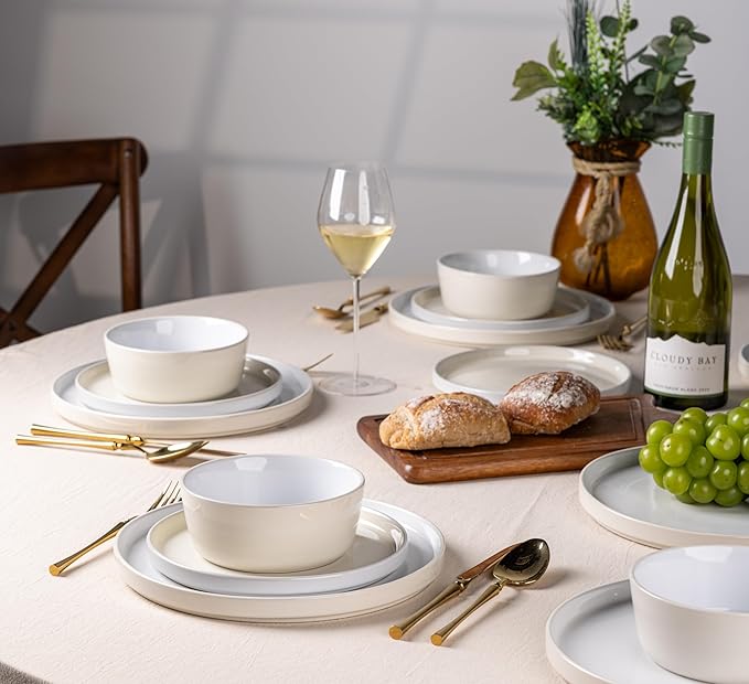 AmorArc Ceramic Dinnerware Sets for 6, 18 Piece Stoneware Plates and Bowls Set, Chip and Crack Resistant Plates Set, Dishwasher & Microwave Safe Dishes - Service for 6