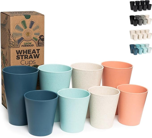 Grow Forward Premium Wheat Straw Cups - 13 & 20 oz Unbreakable BPA Free Hard Plastic Cups - Reusable Lightweight Plastic Drinking Glasses for Kitchen, Outdoor, Water, Camping, RV - Tropical