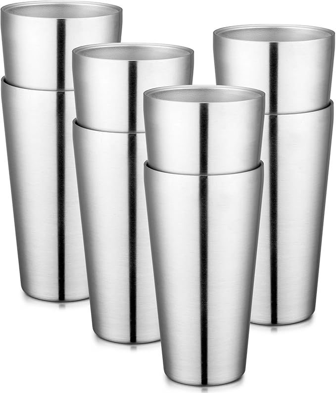 Beasea Stainless Steel Cups 19 oz, 8 Pack Large 18.6oz 550ml Stainless Steel Water Drinking Tumbler Stackable Double Wall Insulated Metal Pint Glasses Tin Cups for Home Party Camping