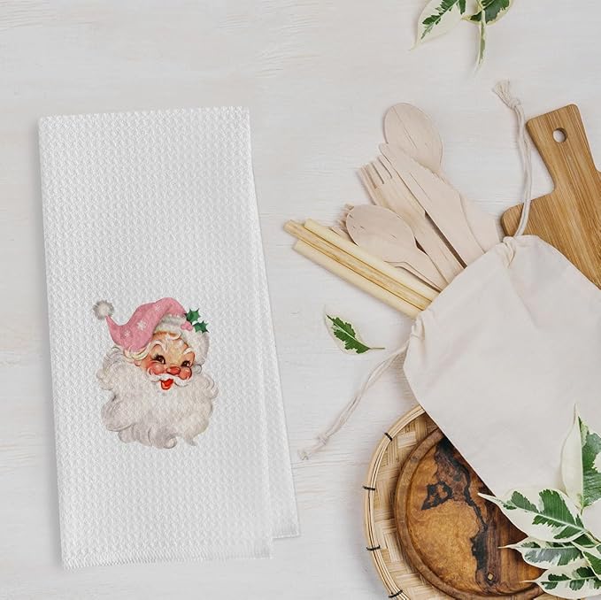Pink Christmas Kitchen Towels,Christmas Towels Kitchen,Kitchen Christmas Towels,Pink Christmas Santa Waffle Weave Kitchen Dish Tea Hand Towels,Pink Santa Claus Decor(16×24 Inches)