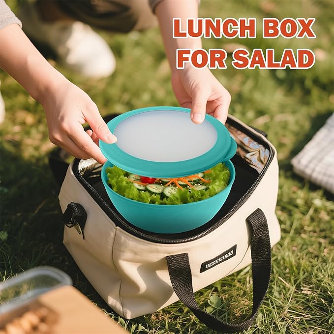 Wrova wheat straw bowls set of 4,40oz unbreakable salad bowl set with cover,alternative plastic bowls with cover for kitchen,party,camping and picnic. Green