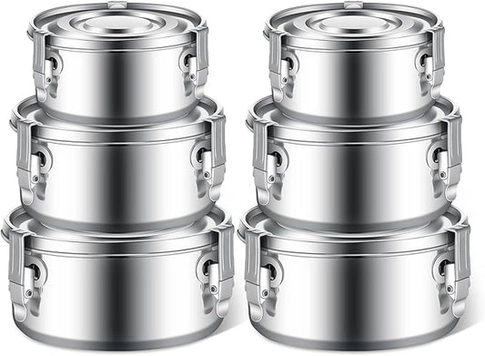 Zopeal 6 Pcs Stainless Steel Food Storage Containers with Lid Bento Lunch Boxes Reusable Metal Flat Canisters for Camping Trips Picnic Snacks Soups Salads Leftovers, 3 Sizes (12oz, 22oz, 34oz)