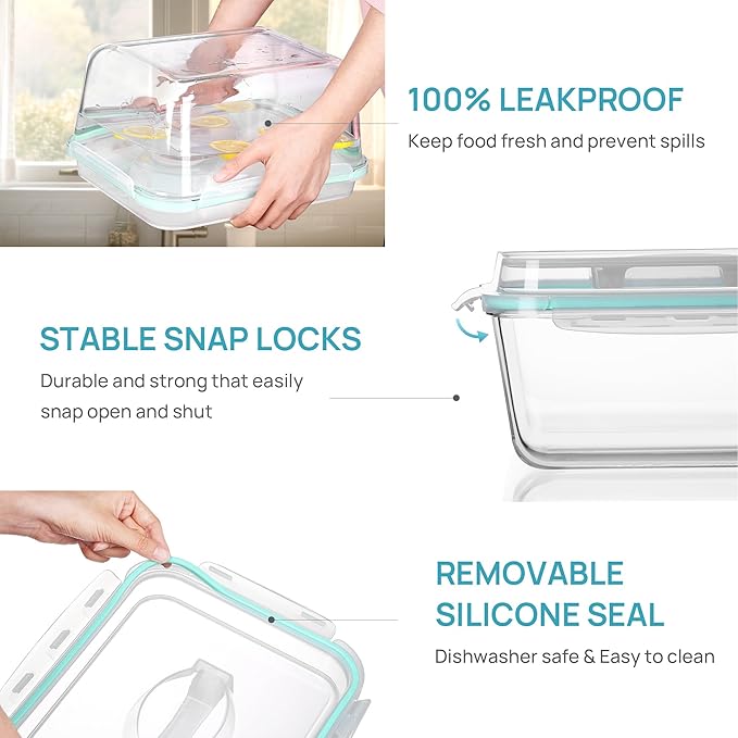 Vtopmart 220oz + 76.4oz Extra Large Glass Storage Containers Set, Meal Prep Food Container Sets with Snap Airtight Lids for Roasting Turkey, Rotisserie Chicken, Baking, Watermelon Storage, BPA Free