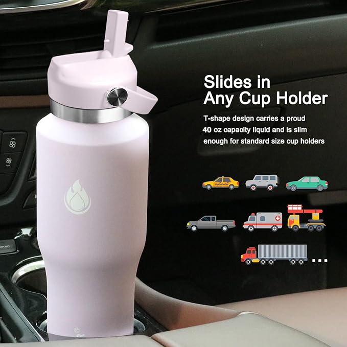 SENDESTAR 40oz Water Bottle Wide Mouth Stainless Steel Vacuum Insulated Double Wall with 2 Straw Lids Fit in Any Car Cup Holder