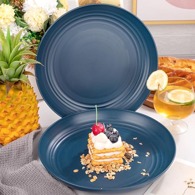 Supernal 16pcs Dark Blue Wheat Straw Plates,Deep Dinner Plates Set,Premium Reusable Plastic Plates,Unbreakable Party Plates,Dishwasher & Microwave Safe for Camping, Picnic