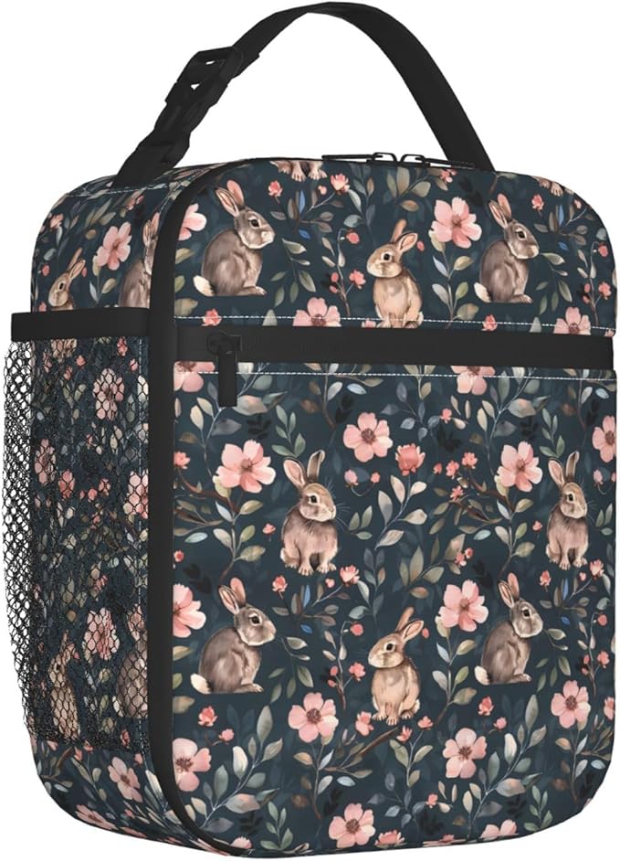 Reusable Bunny Lunch Box for Kids Girls Boys Women Adult, Insulated Cute Rabbit Lunch Bag,Polyester Cooler Handbags Case for School Picnic Work Travel Beach or Hiking