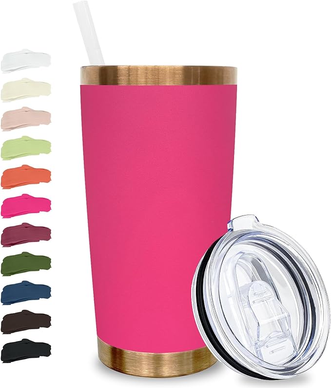 20 oz Tumbler Stainless Steel Tumbler with Lid and Straw, Double Wall Vacuum Insulated Travel Coffee Mug for Laser Engrave, Powder Coated Cup for Hot and Cold Drinks (Rosy,1 pack)