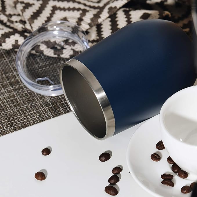 MEWAY 12oz Wine Tumbler 16 Pack Bulk Gifts for Women,Double Wall Vacuum Stainless Steel Travel Mug with Lid,Insulated Stemless Wine Cup Glass for Coffee,Cocktails,Drinks(Navy,Set of 16)