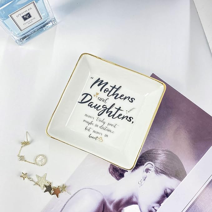 Valentines Gifts for Mom from Daughter Birthday Gift Mother Ceramic Ring Trinket Dish Decorative Jewelry Thanksgiving Christmas Mother's Day