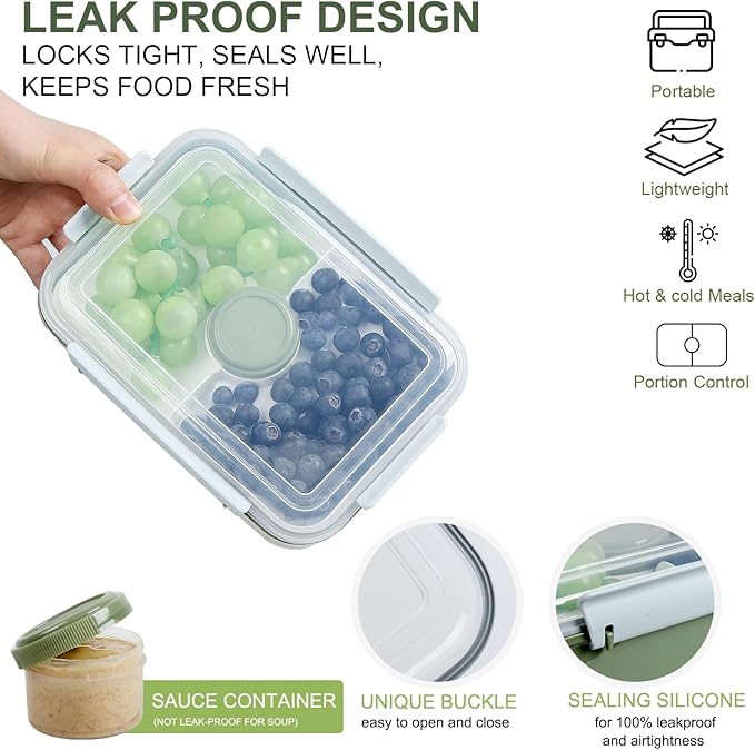 Shopwithgreen Set of 3 Salad Food Storage Container To Go, School & Travel,Food Prep Storage Containers with Lids (Khaki Green&Khaki Green&Khaki Green)