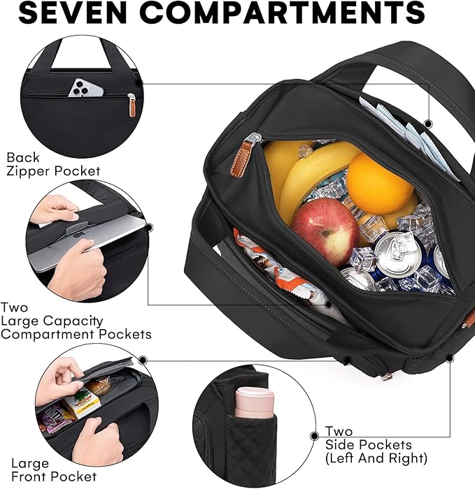 Artelaris Insulated Lunch Bag for Women,Leak-Proof Cooler Lunch Box, Cooling Tote for Adult,with 7 Pockets,Adjustable Strap(15 Liters)