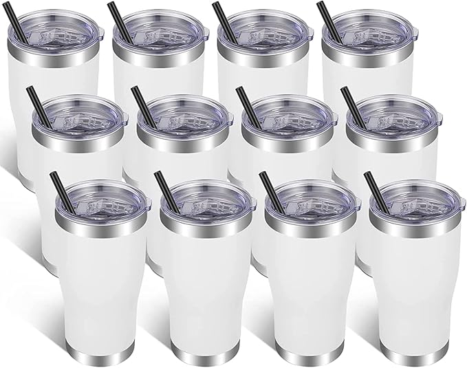 VEGOND 20oz Tumbler Stainless Steel Tumbler Cup with Lid And Straw Vacuum Insulated Double Wall Travel Coffee Mug(White 12 Pack)