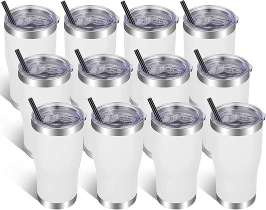 VEGOND 20oz Tumbler Stainless Steel Tumbler Cup with Lid And Straw Vacuum Insulated Double Wall Travel Coffee Mug(White 12 Pack)