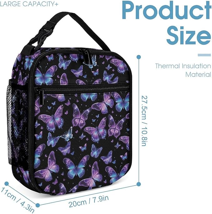 Butterfly Lunch Box 10 Inch Reusable Insulated Butterfly Lunch Bag