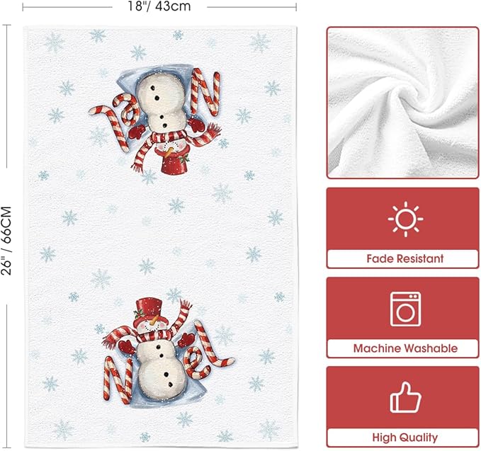 Artoid Mode Snowman Merry Christmas Kitchen Towels Dish Towels, 18x26 Inch Farmhouse Holiday Joy Snowflake Winter Decoration Cleaning Set of 4