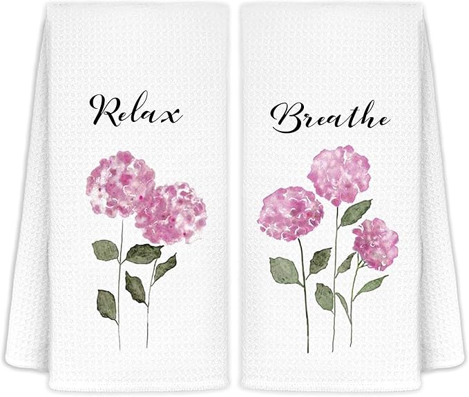 Pink Hydrangea Floral Hand Towels for Spa Gym Bathroom, Rustic Hydrangea Floral Kitchen Towels, Pink Aesthetic Flower Botanical Dish Tea Towels for Kitchen Decor, 16x24 Inch Set of 2