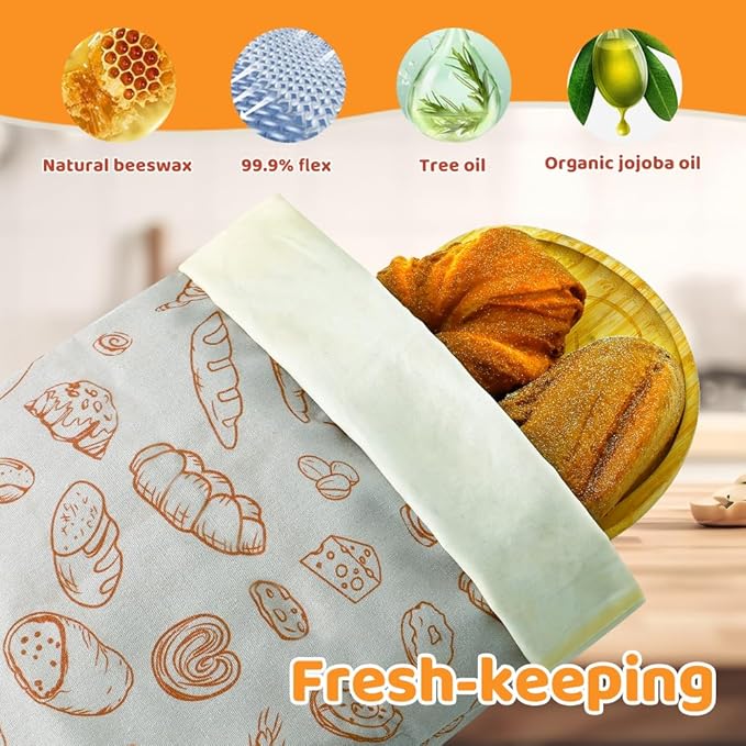 Bread Bags for Homemade bread,2 Pack Sourdough Bread Bags,Beeswax Bread Bags for Bourdough,Reusable Bread Storage