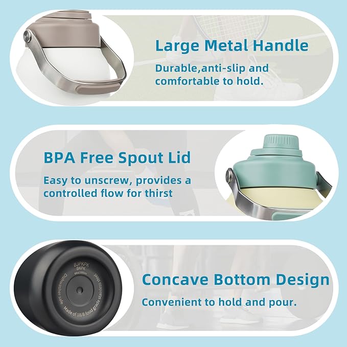 BJPKPK Half Gallon Insulated Water Bottles, 64oz Water Jug with Metal Handle & BPA Free Spout Lid, Dishwasher Safe Thermo, Large Stainless Steel Gym Sport Jugs, Chartreuse