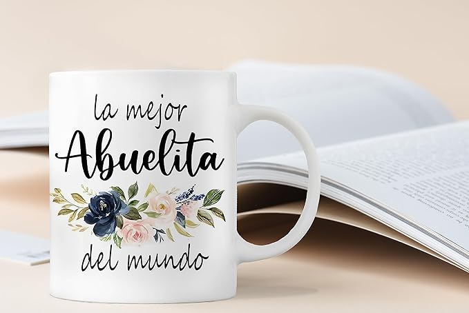QASHWEY Best Grandma in The World Floral Coffee Mugs Mug,Abuelita Grandma Birthday Mother's Day Gifts from Grandkids,La Mejor Abuelita Del Mundo Spanish Double Side Printed Ceramic Mug Cup 11 Ounce