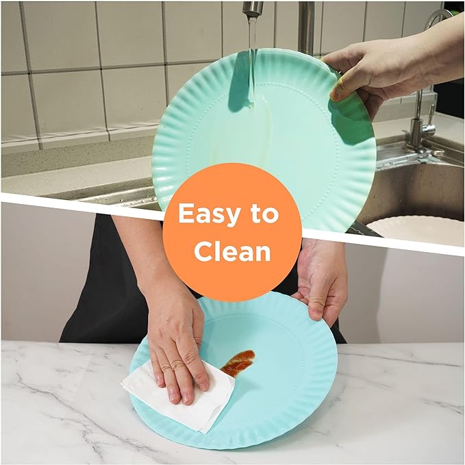 TP 8 inch Plates Set of 8, Melamine Round Plates for Salad Appetizer Dinner Lunch, Dessert Dishes for Indoors and Outdoors, Teal