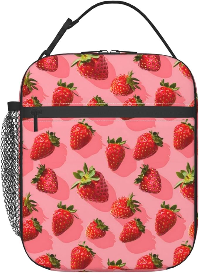 Strawberry Insulated Lunch Box for Women Men Strawberry Lunch Bag for Travel,or Fishing Polyester