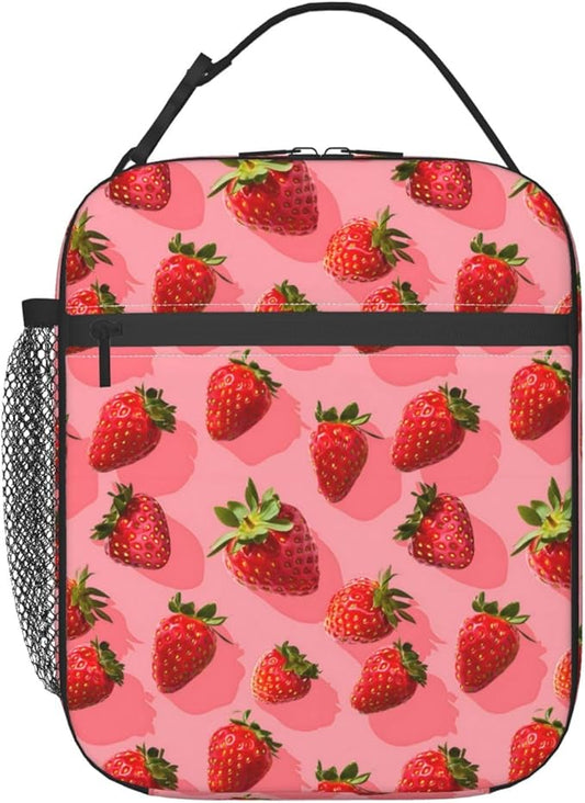 Strawberry Insulated Lunch Box for Women Men Strawberry Lunch Bag for Travel,or Fishing Polyester