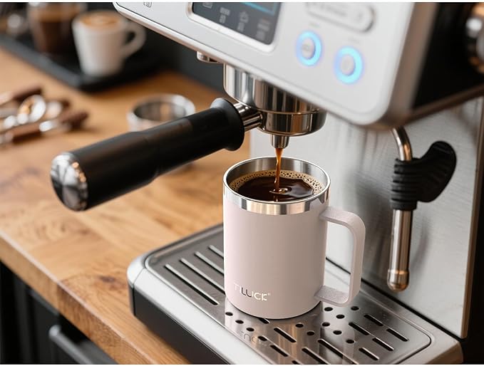 TILUCK 12 oz Insulated Coffee Mug with Lid, Leak-Proof Stainless Steel Travel Mug Cup with Handle for Hot or Cold Drinks(SakuraPink, 12oz)