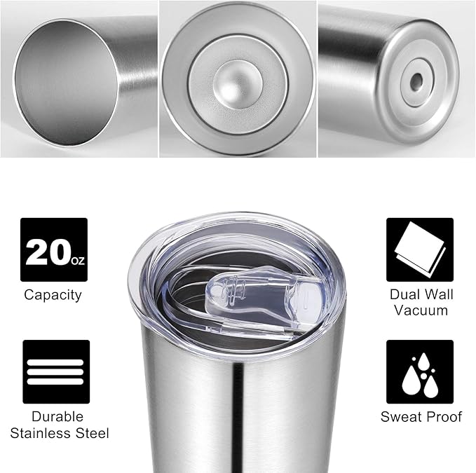 VEGOND Stainless Steel Tumblers Bulk 6 Pack, 20 oz Vacuum Insulated Skinny Tumblers with Lid and Straw, Double Wall Coffee Mug, Travel Water Cup
