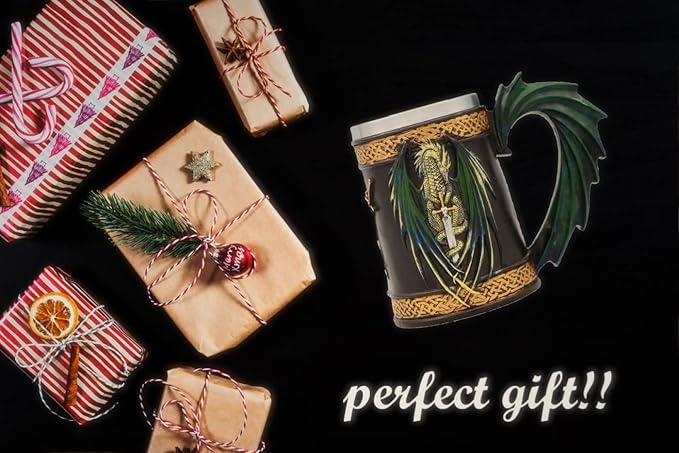 18oz Gift Green Dragon with Sword Beer Mug Stainless Steel Coffee Mug Norse Gothic Decor Viking Festival Gift GOT Dragon Decor