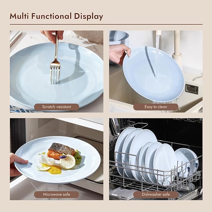 KINGSTONE Bone China Dinnerware Sets, 12-Piece Dinnerware Set for 4, Lightweight Durable, Dishwasher Safe, Tableware for Daily Use with Elegant Design, Blue