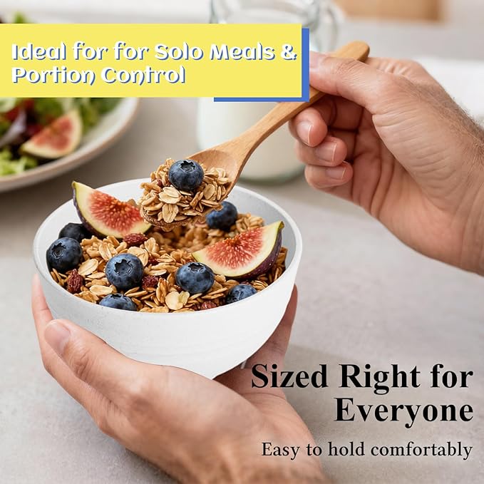 Wheat Straw Small Bowls 10 OZ, Unbreakable Dessert Bowls Set of 6, Microwave & Dishwasher Safe Bowl for Kitchen, Mini Reusable Plastic Bowl for Kitchen, White