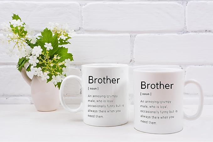 QASHWEY Gifts for Brother Coffee Mug, Big Little Brother Gift, BrotherBirthday Gifts from Sister, Thank You Gift for BrotherCoffee Cups Ceramic 11oz, BrotherDefinition Tea Cup
