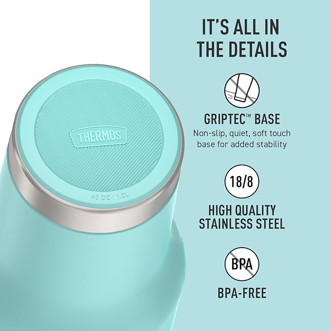 THERMOS Stainless Steel Cup Holder Mug - 40 Ounce, Sea Green - Insulated Tumbler with Lid and Straw, Plus Leak-Resistant Slide Lock