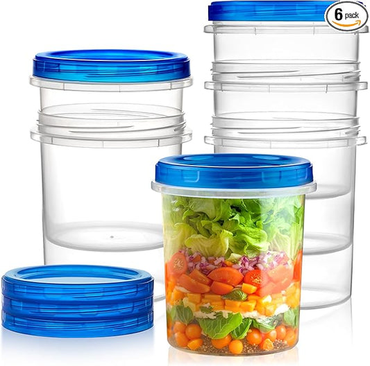 Qeirudu 6 Pack 32oz Freezer Storage Containers with Screw Lids, Leakproof Meal Prep Containers, Reusable Plastic Food Storage Containers for Soup, Fruits, Leftovers, Salads, Overnight Oats