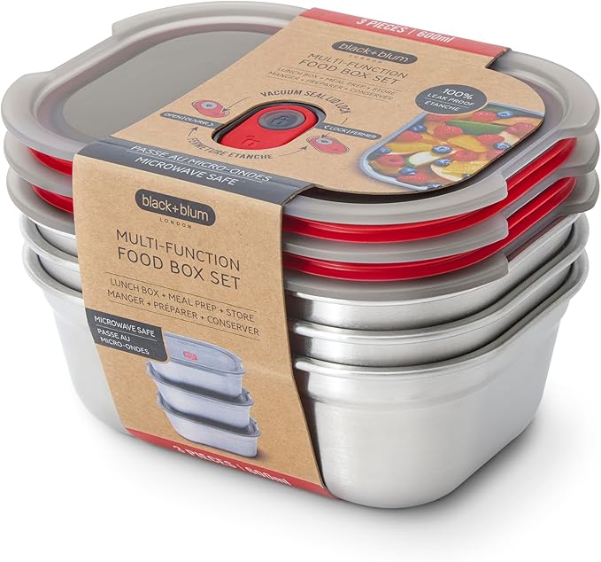 BLACK + BLUM Lunch Bowl Set - Reusable Meal Prep Containers for Picnic & Camping - Microwavable Stainless Steel Lunch Dinner Food Storage Box with Leak Proof Lid - Dishwasher Oven Safe - Small 22oz