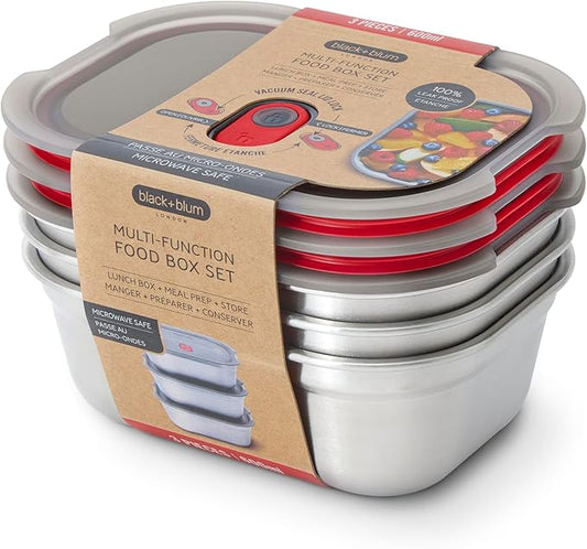 BLACK + BLUM Lunch Bowl Set - Reusable Meal Prep Containers for Picnic & Camping - Microwavable Stainless Steel Lunch Dinner Food Storage Box with Leak Proof Lid - Dishwasher Oven Safe - Small 22oz