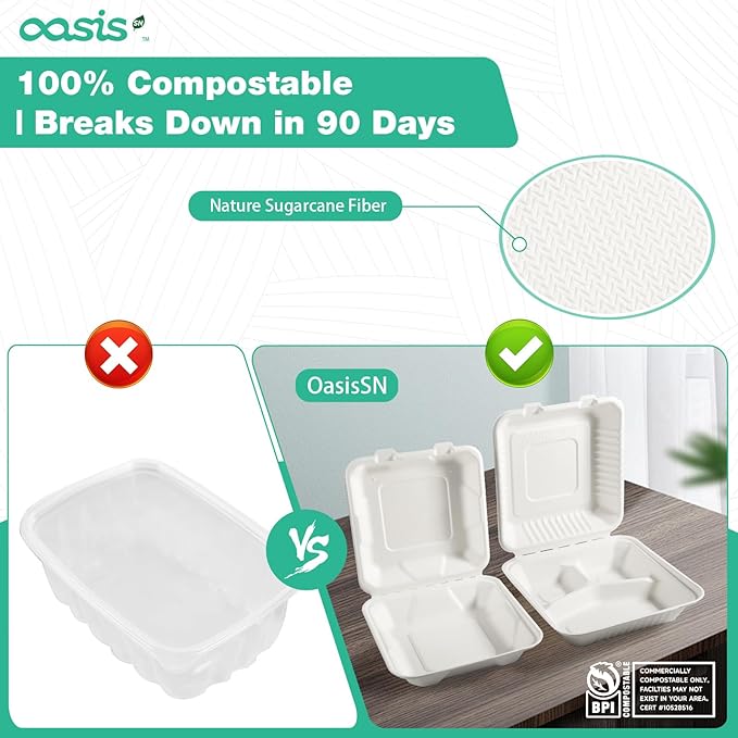 𝟵𝘅𝟲", 𝟲𝟴-𝗣𝗮𝗰𝗸 Clamshell Take Out Food Containers, Compostable Heavy-Duty Disposable Paper Lunch Boxes，Eco-Friendly Biodegradable To Go Containers For Food(White)