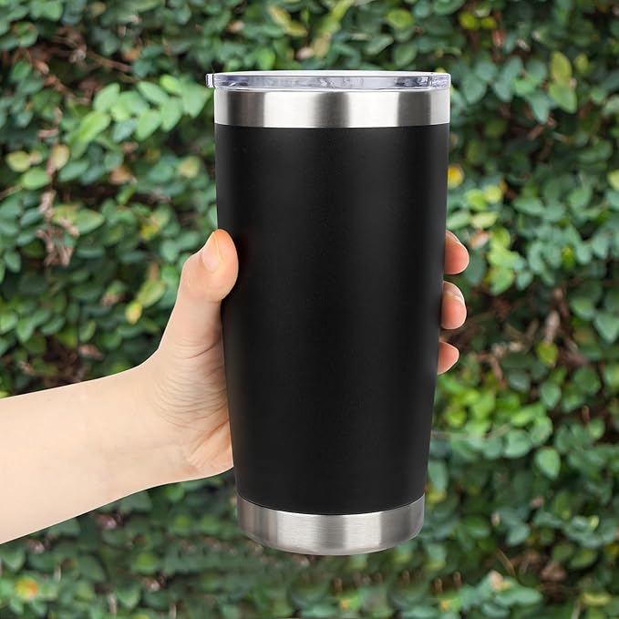 20oz Stainless Steel Tumbler Bulk with Lid, Travel Mug - Double Wall Vacuum Powder Coated Cup - Black, 6 Pack