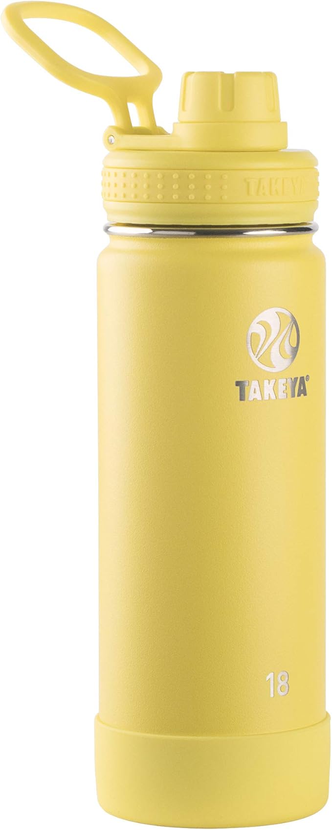 Takeya Actives Water Bottle with Spout Lid - Bottle with Double Stainless Steel Insulation - Dishwasher Safe & BPA-Free - Bottle with Spout Lid & Removable Bumper - 18 oz, Canary